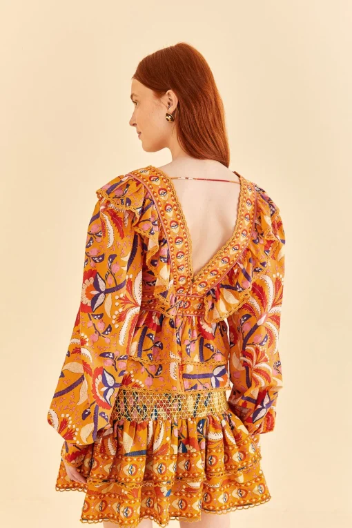  YELLOW PALMS PARTY RUFFLE BLOUSE