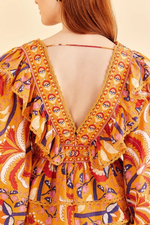  YELLOW PALMS PARTY RUFFLE BLOUSE