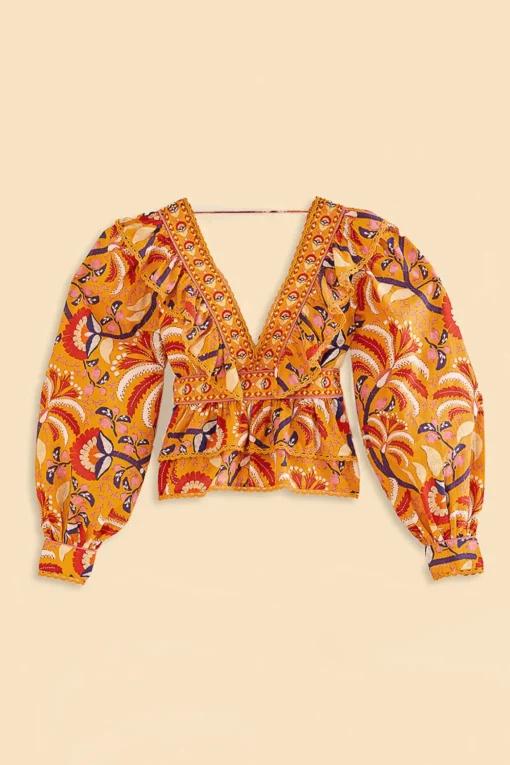  YELLOW PALMS PARTY RUFFLE BLOUSE