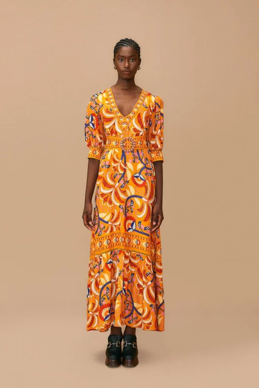  YELLOW PALMS PARTY SHORT SLEEVE MAXI DRESS