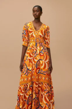  YELLOW PALMS PARTY SHORT SLEEVE MAXI DRESS