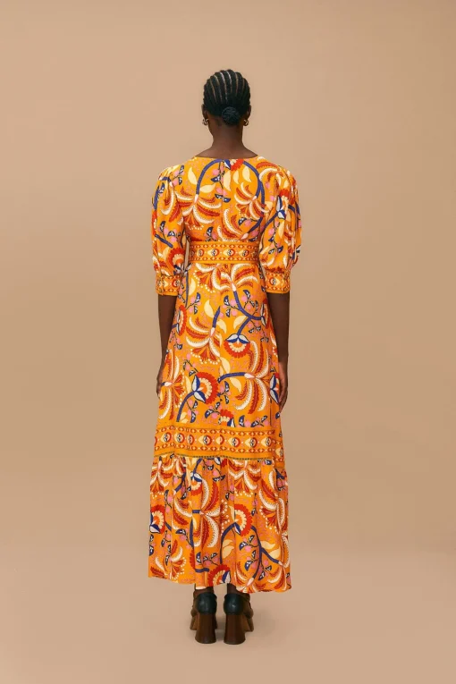  YELLOW PALMS PARTY SHORT SLEEVE MAXI DRESS