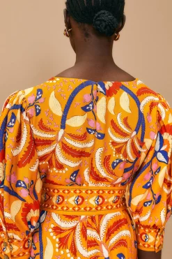  YELLOW PALMS PARTY SHORT SLEEVE MAXI DRESS