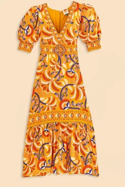  YELLOW PALMS PARTY SHORT SLEEVE MAXI DRESS