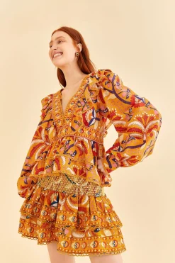  YELLOW PALMS PARTY SMOCKED MINI SKIRT