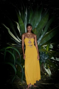  YELLOW SLEEVELESS MAXI DRESS WITH SUN BUCKLE